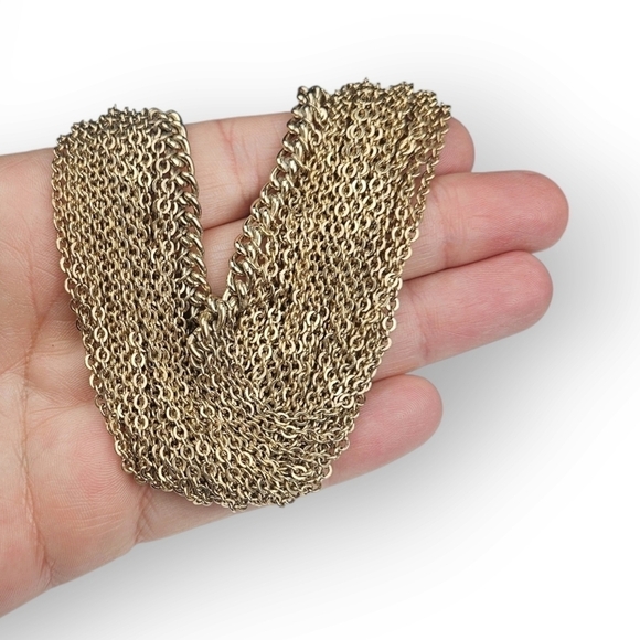 Vintage Cascading Chain Bib Necklace Gold Plated Multichain Choker 14.5" Long - Picture 9 of 9